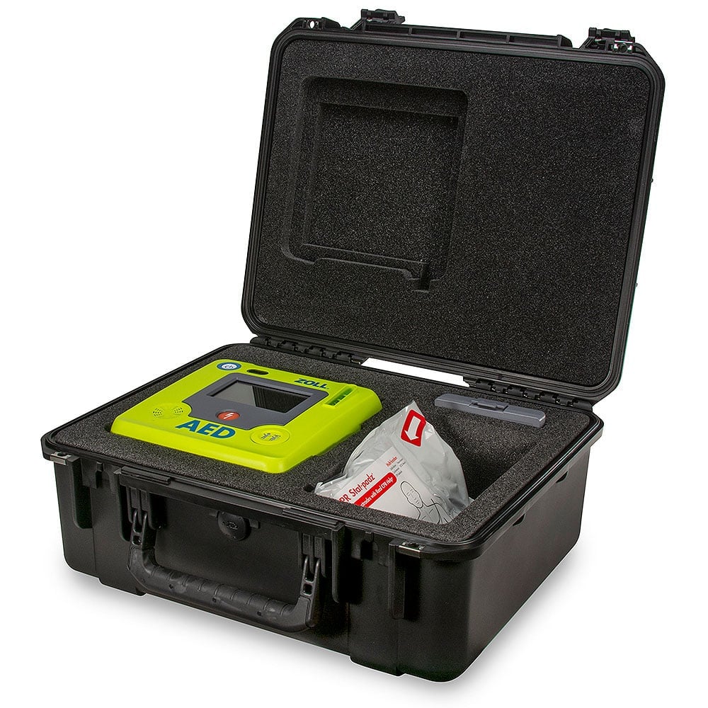 ZOLL® AED 3 Large Rigid Plastic Carry Case shown with AED3 and battery ZOLL® AED 3 Large Rigid Plastic Carry Case shown with AED3 and battery