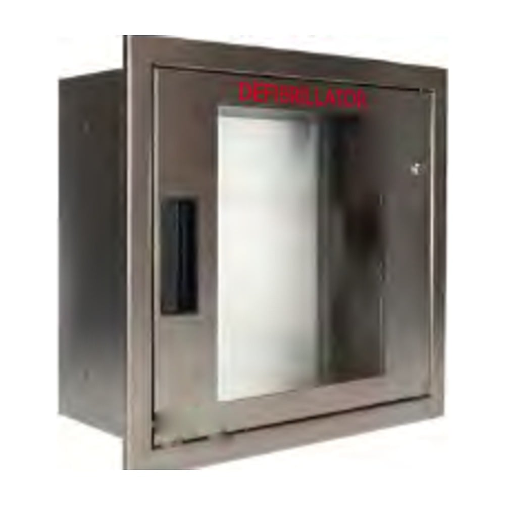 Cubix stainless steel fully recessed AED cabinet, non-alarmed