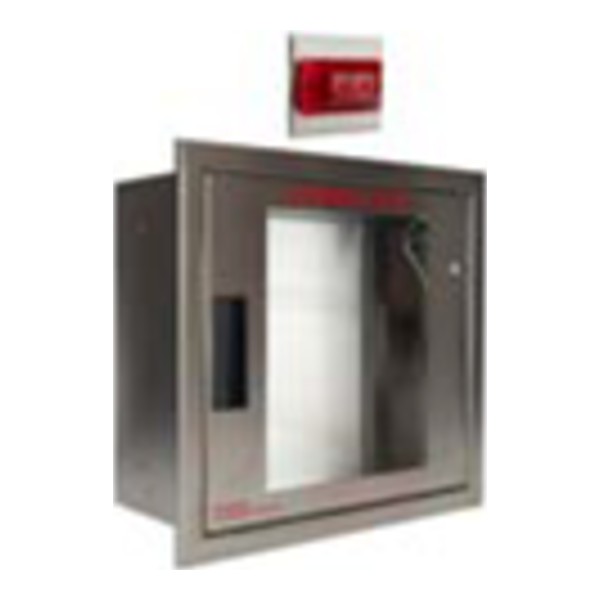 Cubix stainless steel fully recessed AED cabinet with strobe light